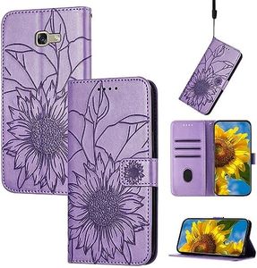 SATURCASE Case for Samsung Galaxy A5 2017, Sunflower Embossing PU Leather Flip Magnet Wallet Stand Card Slots Hand Strap Protective Cover for Samsung Galaxy A5 2017 (HE-Lavender)