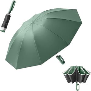 Inverted Reverse Golf Umbrella 10 Ribs Travel Folding Anti 99 UV Protection UPF 50, Automatic Open/Close,Lightweight Compact Portable Backpack Outdoor,Sun/Rain,Men Women Carabiner Handle Design