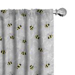 Ambesonne Entomology Window Curtains, Print of Bumblebee Buzzing Around Orchids, Lightweight Decor 2-Panel Set with Rod Pocket, Pair of - 28" x 63", Yellow Charcoal