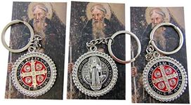 Westmon Works Saint Benedict Medal Keychain Metal Key Ring with Prayer Card Bulk Pack, Set of 3 Multi-color