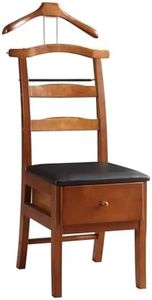SJVKIGHU Suit Valet Stands for Men with Drawer, Wooden Chair Valet Stand - Freestanding Valet Stand for Women with Trouser Bar & Tie Bar | Ideal for Bedroom & Entryway