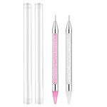 2pcs Rhinestone Picker Tool, Gem Applicator Pen Double-ended Wax Pencil for Diamonds Wax Nail Jewel Picker Dotting Pen for Nail Design DIY (White, Pink)