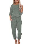 Ekouaer Women's Pajama Sets Soft Long Sleeve Croop Neck PJs Lounge Set 2 Piece Sweatsuits Gray Green, Medium