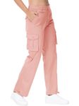 JHMORP Women's Hiking Cargo Pants High Waist Baggy Straight Leg Casual Outdoor Camping Pants with Pockets (Pink,CA M)