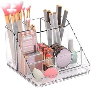 Ettori Makeup Organiser Tray,Vanity Cosmetic Organiser with 6-Compartment,High Clear Acrylic Countertop Storage for Cosmetic,Jewelry, Skincare,Stationery.