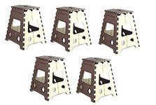 GOCART WITH G LOGO 18 Inches Super Strong Folding Step Stool for Adults and Kids, Kitchen Stepping Stools, Garden Step Stool Kitchen Stool (Brown,Beige) (Set of 5 PCS)