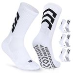 Closemate Mens Grip Socks Anti-Slip Socks for Football Soccer Basketball Trekking Yoga Running With Anti-Blister Pads 3 Pairs(3White, Size L)