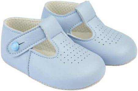 EARLY DAYS Baypods, Baby Shoes for Boys & Girls, Soft Soled Pre Walker Shoes, Soft Faux Leather Baby Boys & Baby Girls Shoes, B625 T Bar Style Shoe with Hole Punch, Made in England, Sky Blue, 2 UK