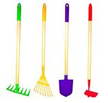 G & F Products 10018 JustForKids Kids Garden Tool Set Toy, Rake, Spade, Hoe and Leaf Rake, Reduced Size, 4-Piece