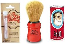 Arko Shaving Cream Soap Stick + Omega Shaving Brush with Natural Boar Bristle + Osma Alum Based Styptic Pencil,red