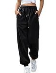 Vemubapis Women Drawstring Sweatpants High Waisted Joggers Cotton Athletic Pants with Pockets Black S