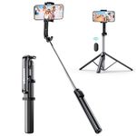 UBeesize 67" Selfie Stick Tripod - Extendable Travel Tripod with Wireless Remote Control and Phone Holder, Compatible with All Cell Phones, Ideal for Photography and Video, Black