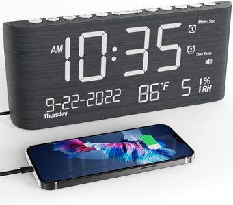 Wooden Digital Alarm Clocks for Bedrooms, Bedside Desk Clock with Day and Date, USB Charging Port, Temperature & Humidity Detect, Weekday/Weekend Mode, Dual Alarm, 2-100% Brightness Dimmer, 12/24H