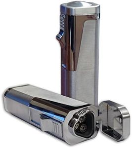 Prestige Import Group Typhoon Triple Flame Cigar Lighter with Cigar Punch Cutter, Silver