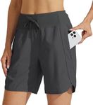 Willit Women's 7" Athletic Running Shorts Long Workout Hiking Shorts Quick Dry High Waisted Active Shorts Zipper Pocket Dark Gray L