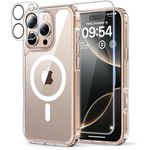 TAURI 5 in 1 Magnetic for iPhone 16 Pro Case, and 2X HD Screen Protector + 2X Camera Lens Protector, [Not-Yellowing] [Compatible with MagSafe] Shockproof Phone Case for iPhone 16 Pro 6.3 Inch -Clear