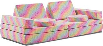 JELA Kids Couch Extended Size 10PCS, Floor Couch Floor Sofa Modular Furniture for Kids and Adults, Playhouse Play Set for Toddlers Babies, Modular Foam Play Couch, Modular Sectional Sofa Rainbow