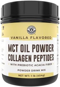 Keto MCT Oil Powder + Collagen + Prebiotic Acacia Fiber, Vanilla Flavor, 16oz. MCT Oil Powder from Coconuts. Grass Fed Collagen, Perfect for Keto, 0 Net Carb, Stevia, Erythritol, Powdered Drink