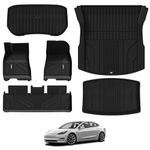 LASFIT Floor Mats for Tesla Model 3 2024 Highland, TPE Custom Fit All Weather Front Rear Trunk Cargo Liners, Full Coverage No Curling, Easy Cleaning, for Model 3 Accessories, Full Set, Black