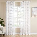 Top Finel White Sheer Curtains 108 Inches Long for Living Room,Light Filtering Luxury Grey Embroidered Diamond Window Treatments Drapes Aesthetic Neutral Decor for Bedroom,108 Inch Length 2 Panels Set