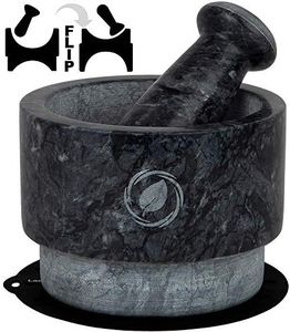 Laevo Mortar and Pestle Stone Set, 5.5" (Large) | Gray Marble | Stone Spice Grinder | 2.1 Cup Capacity | Reversible | Molcajete Mexicano | Guacamole, Pesto, Spices | Large Mortar & Pestles | Gift Set