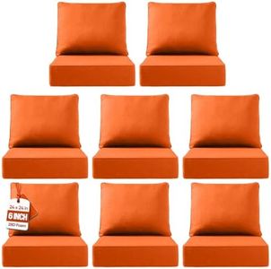 Outdoor Cushion Set for Furniture patio furniture,UV Resistant,Waterproof outdoor cushion set - 6 Inch thick foam garden cushions– 24x24 Inch Patio Seat Covers for Chair/Sofa/Couch | Orange | 8-pack |