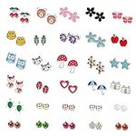 30 Pairs Girls Earrings Set, Hypoallergenic Stainless Steel Cute Stud Earrings Animals Flowers Pearl Earrings, Best Gifts for Teens Girls Women