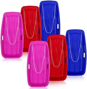 6 Pcs 35 in Plastic Snow Sled for Kids Adults Toboggan Winter Snow Sled with Pull Rope and Handles Downhill Sprinter Sleds for Kids Baby Sand Board Sleigh (Red, Pink, Blue)