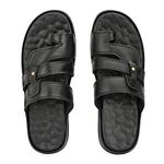 TrueYarn Men's Genuine Leather Slippers | Thong Sandals For Men | Comfortable | Cushioned Insole | Durable | Handmade | All Occasion Slippers | UK - 6 (BLACK)