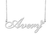 Silver Avery Name Necklace Heart Charm Pendant Stainless Steel Mother Day Jewelry for Best Friends Familys 16"