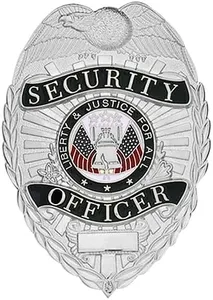 Hero's Pride Security Guard Badge, Enameled & Plated, 5PC Pin Catch Design, 2-1/4 x 3-1/8", Black & Silver-Finish