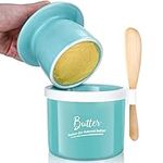 AISBUGUR Ceramic Butter Crock with Knife and Perfect Silicone Seal French Butter Dish with Lid for Countertop Porcelain Butter Keeper with Water Line for Soft Butter Good Kitchen Gift, Blue