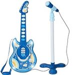Best Choice Products 19in Kids Flash Guitar, Pretend Play Musical Instrument Toy for Toddlers w/Mic, Stand, 8 Demo Songs, Lights & Sounds - Navy