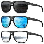 CIFOYA Polarized Sunglasses for Men Women for Driving Fishing Golf Lightweight Fashion Square Sun Glasses Shades 100% UV400 (Black/Ice Blue/Silver)