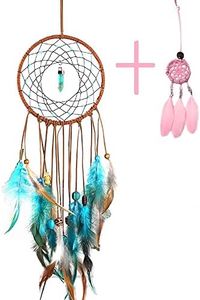 Dream Catcher for Girls Kids Blue Black Brown Feather Handmade Dream Catchers Circular Net Wall Hanging Decor Ornament Bedroom Decor–Dia 5.12"/ Long 20"