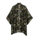 Women Bohemian Chiffon Kimono Cardigan Beach Cover Up Bikini Shawl Blouse for Swimwear Beachwear Army Green Camouflage