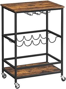 VASAGLE Bar Cart, Serving Cart with Wheels, Glass Stemware Rack and Wine Bottle Holders, 15.7 x 23.6 x 29.5 Inches, Industrial, Rustic Brown and Black ULRC087B01