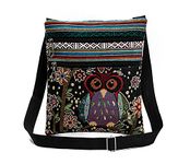 BEAUTYBIGBANG Crossbody Bag Ethnic Style Double Zipper owl Jacquard Shoulder Diagonal Bag Messenger Bag Owl Printed Bohemian Satchel Women Shopping Pouch