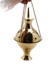 Brass Burning Hanging Censer, Charcoal Incense Burner, Censer Incense Burner, Censer Incense Burner with Chains 7" High and 3.5" Diameter (Incense Burner)