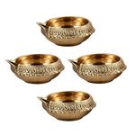 Hashcart Set of 4 Indian Kuber Diya - Handmade Traditional Oil Lamp Deepam || Engraved Made of Virgin Brass Metal || Diwali Diya Vilakku for Pooja || Festivals Gift Items ||