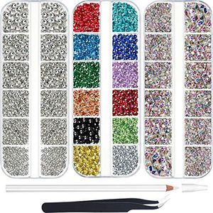 9000 Pcs Hotfix Rhinestone Flatback Round Glass Gemstone Crystal Iron On Rhinestones Glass Stones with Tweezers and 1 Picking Pen for DIY Manicure Face Art Clothes Bags