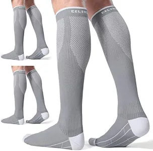 CelerSport 3 Pairs Compression Socks for Men and Women 20-30 mmHg Running Support Socks, Grey (3 Pack), XX-Large