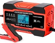 10Amp Car Battery Charger, 12V/24V Automatic Battery Charger with 7-Stage Charging and LCD Screen, Intelligent Charges, Repair, Maintains for AGM, WET & GEL Lead Acid Batteries