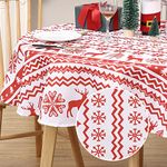 LinTimes Round Christmas Table Cloths, Stain-Resistant Tablecloths for Christmas New Year Decoration Xmas Party Home Decor Christmas Table Cloths, Round 60 inch White