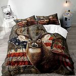 VIVIHOME 3PCS Deer Bedding Set, Vintage American Flag Patriotic Camo Woodland Animal Elk Moose Wildlife Hunting Lodge Cabin Duvet Cover Set, Rustic Farmhouse Comforter Cover with 2 Pillowcases, Queen