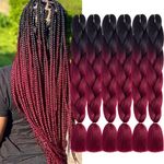 FYRLNA 6 Packs 24 Inch Jumbo Braiding Hair Soft High Temperature Resistance Synthetic Hair Extensions for Women 24 Inch Ombre Jumbo Braiding Hair Twist Crochet Braids Hair(24"(Pack of 6),Black to Wine Red)