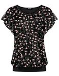 Zeagoo Womens Summer Tops Ruffle Short Sleeve T-Shirt Flowy Loose Pleated Floral Mesh Shirts Double Layers Crew Neck Tunic Tops