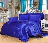 RRlinen Royal Blue Satin Bed Sheet Set 4 PC 32 Inch Soft and Silky Bed Sheet Set (1 Flat Sheet,1 Fitted Sheet,2 Pillowcase) Full-XL