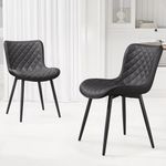 YOUTASTE Black Dining Room Chairs Set of 2 Faux Leather Kitchen Dining Chairs Diamond Upholstered Modern Vanity Lounge Chairs with Back for Bedroom Living Room Counter Restaurant