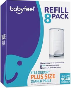 Babyfeel Refills for DEKOR PLUS Diaper Pails, 8 Pack, Exclusive 30% Extra Thickness, Fresh Powder Scent, Holds up to 4640 Diapers